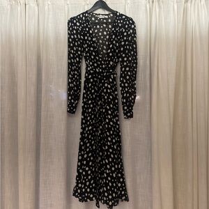 Reformation Black and  White Polka Dot Wrap Dress